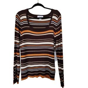 Liz Claiborne Womens Ribbed Long Sleeve Striped Scoop Neck Sweater Size XXL